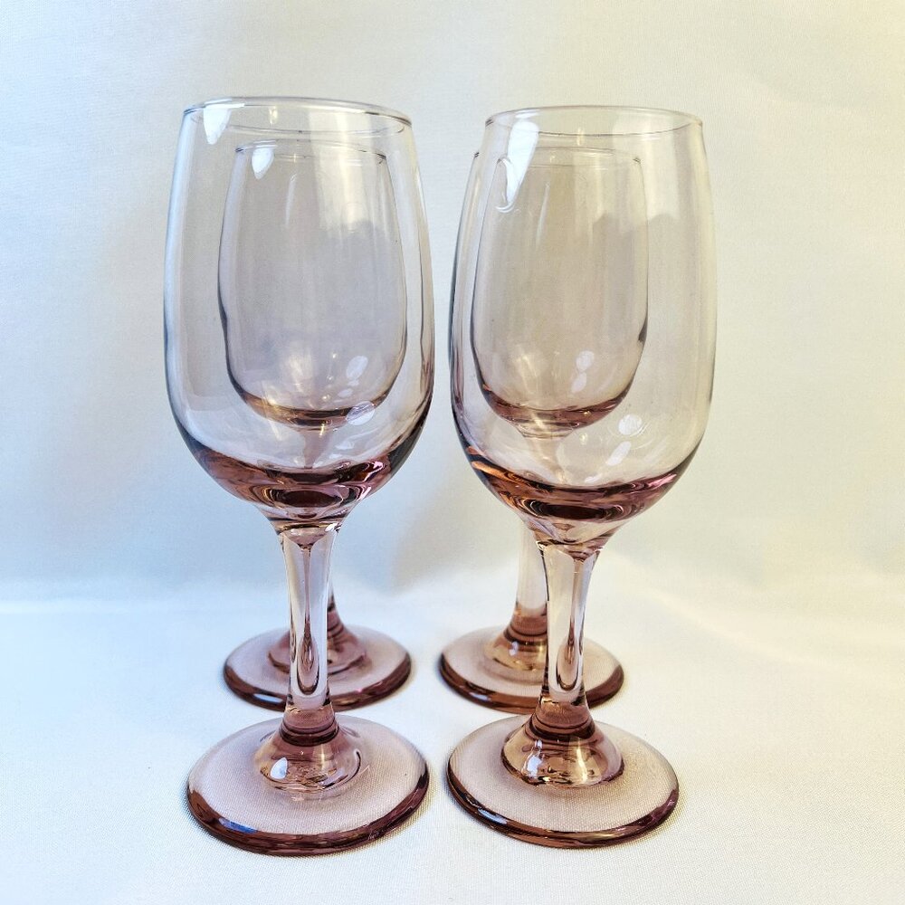 Rosy Pink Wine Cocktail Glasses Vintage Stemware 10 oz. Barware FOUR Pcs.
